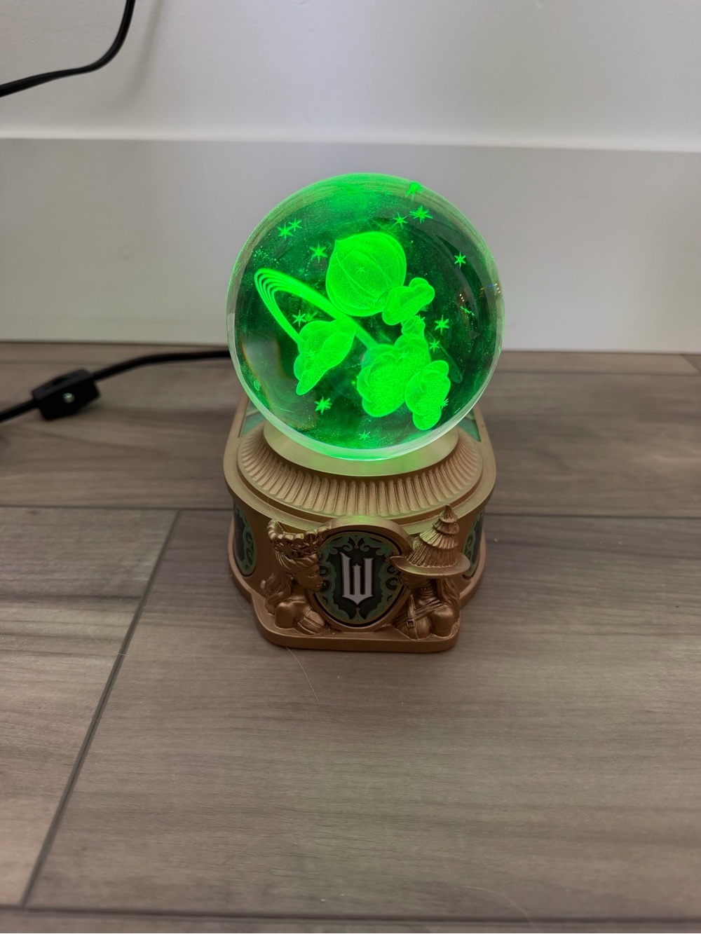 Crystal Globe Night Light with Green Illumination and Decorative Base